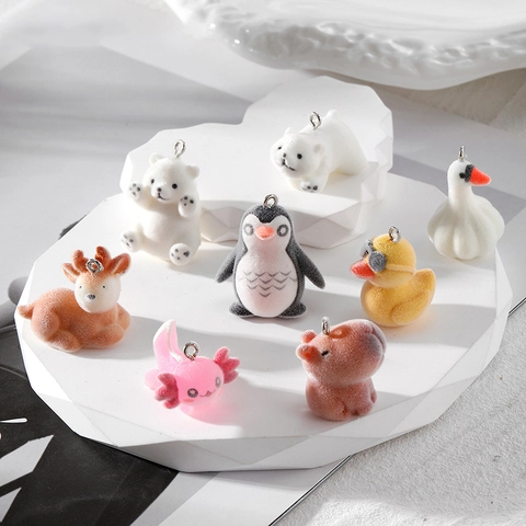 Süße Beflockte Tier Anhänger DIY Schmuckzubehör Ente Pinguin Capybara Eisbär Charms Für Ohrringe Schlüsselanhänger