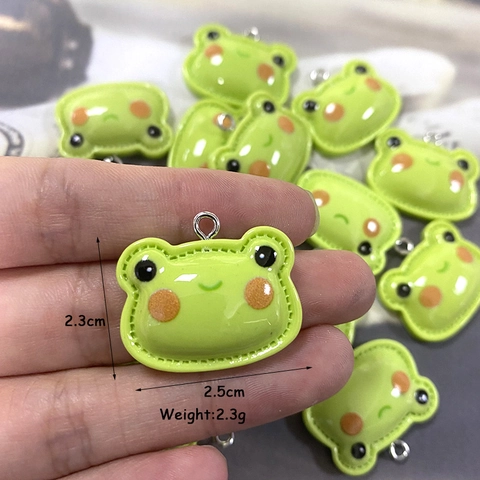 Cute Cartoon Frog Head Resin Pendants For Jewelry Making DIY Green Animal Charms For Earrings Necklaces Keychains Women