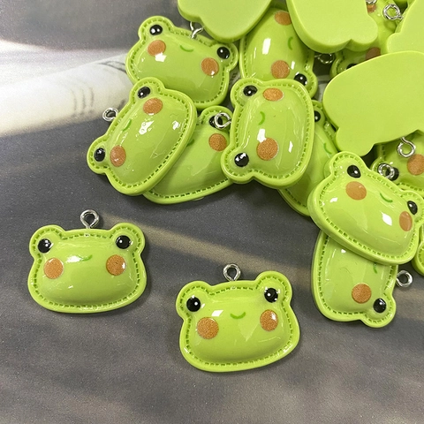 Cute Cartoon Frog Head Resin Pendants For Jewelry Making DIY Green Animal Charms For Earrings Necklaces Keychains Women