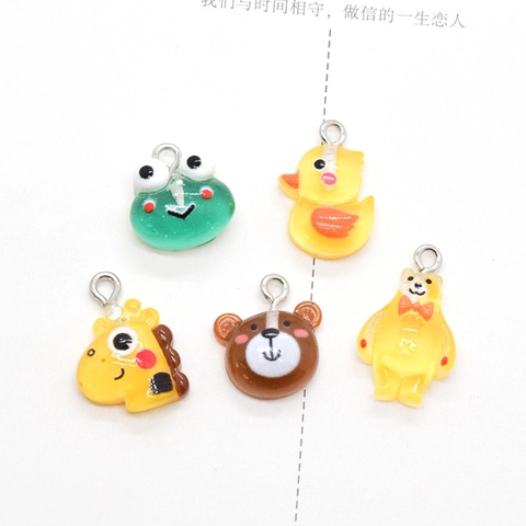 DIY Cute Cartoon Animal Resin Pendants Frog Bear Duck Giraffe Charms For Jewelry Making Earrings Hair Accessories Craft Parts