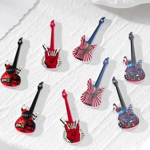 Creative Acrylic Rock Electric Guitar Pendants For DIY Jewelry Making Hip Hop Punk Skull Guitar Charms For Keychain Earrings Accessories