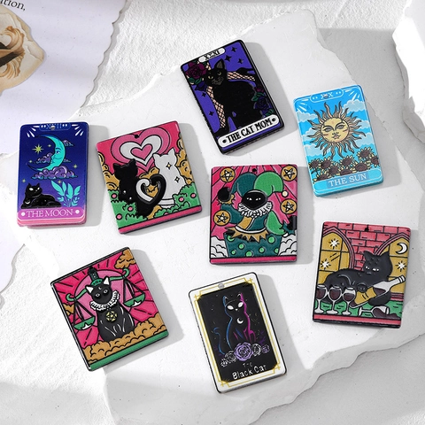 Acrylic Cat Tarot Card Pendants Sun Moon Black Cat Pattern Epoxy Resin Charms For DIY Earrings Necklace Keychain Jewelry Making