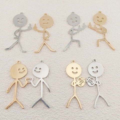 Alloy Creative Heart Stick Figure Pendants For DIY Earring Necklace Keychain Funny Metal Charms Humorous Jewelry Findings