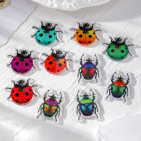 Acrylic Ladybug Beetle Insect Pendants DIY Earring Necklace Keychain Accessories Glitter Animal Charms Cartoon Style Jewelry