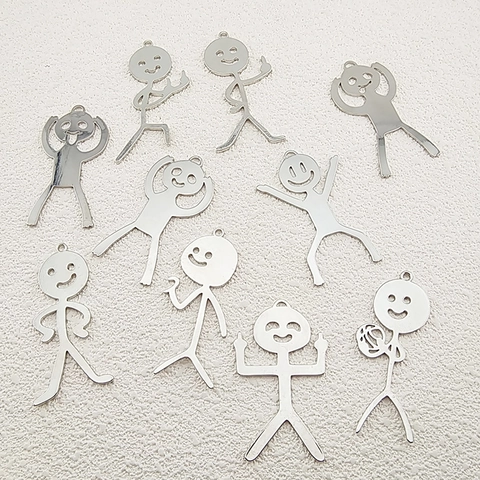 Alloy Creative Heart Stick Figure Pendants For DIY Earring Necklace Keychain Funny Metal Charms Humorous Jewelry Findings