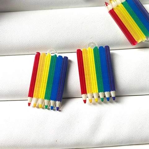 Creative Acrylic Rainbow Pencil Charms For DIY Earrings Necklace Keychain Jewelry Making Accessories Multicolor Stationery Pendant