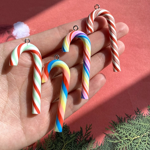 Christmas Candy Cane Resin Charms DIY Simulation Candy Food Earrings Keychain Pendants Rainbow Striped Jewelry Making Accessories