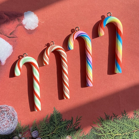 Christmas Candy Cane Resin Charms DIY Simulation Candy Food Earrings Keychain Pendants Rainbow Striped Jewelry Making Accessories