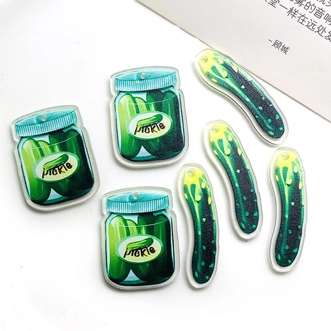 Acrylic Pickle Jar And Cucumber Pendants Creative Funny Vegetable Charms For Earrings Keychain DIY Jewelry Making Accessories