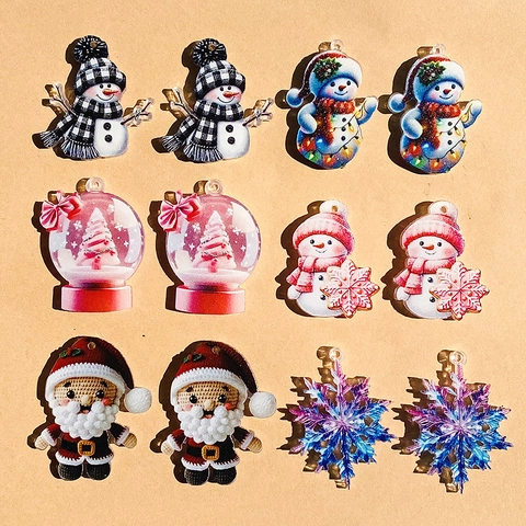 Acrylic Christmas Pendants Santa Claus Snowman Snowflake Crystal Ball Charms For DIY Jewelry Making Earrings Necklace