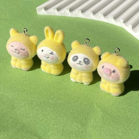 Süße Beflockte Tieranhänger Regenmantel Hase Panda Schwein Stil Für DIY Schmuckherstellung Schlüsselanhänger Zubehör Dekor
