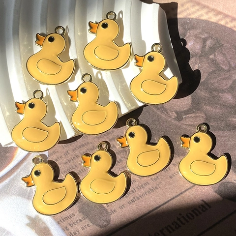 Cartoon Yellow Duck Alloy Enamel Pendant Charms For DIY Earring Necklace Keychain Jewelry Making Accessories Cute Animal Craft Supplies