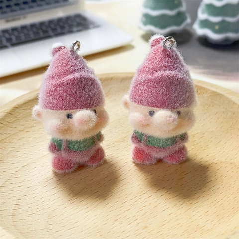 Ciondoli Albero di Natale Babbo Natale Flocked DIY 3D Stella Fiocco Peluche Bambola Portachiavi Accessori per Gioielli