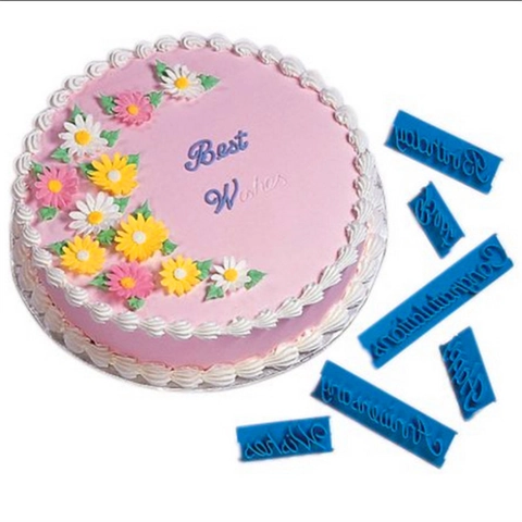 Molde de Sello para Pasteles con Alfabeto Inglés Happy Birthday Azul Plástico de Grado Alimenticio Estampador de Fondant para Decoración de Repostería DIY