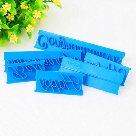 Molde de Sello para Pasteles con Alfabeto Inglés Happy Birthday Azul Plástico de Grado Alimenticio Estampador de Fondant para Decoración de Repostería DIY