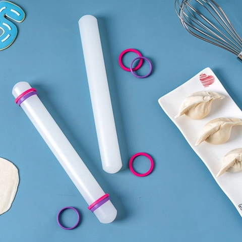 Non-Stick PP Plastic Rolling Pin For Baking Fondant Cake Decorating Tool With Adjustable Thickness Guide Rings White Dough Roller