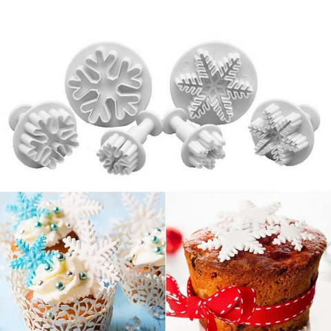 Snowflake Plunger Cutters Food Grade Plastic Fondant Cookie Mold Snowflake Shapes Cake Decorating Tools For Christmas Baking DIY