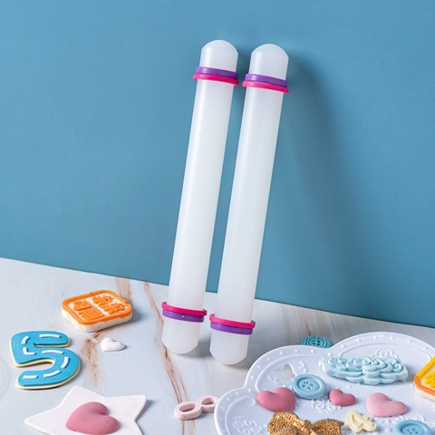 Non-Stick PP Plastic Rolling Pin For Baking Fondant Cake Decorating Tool With Adjustable Thickness Guide Rings White Dough Roller