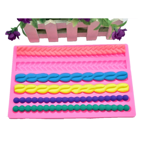 DIY Siliconen Vorm Voor Fondant Taart Decoratie Sieraden Maken Roze Getextureerde Vlecht Kraal Touw Chocolade Bakken Klei Tool