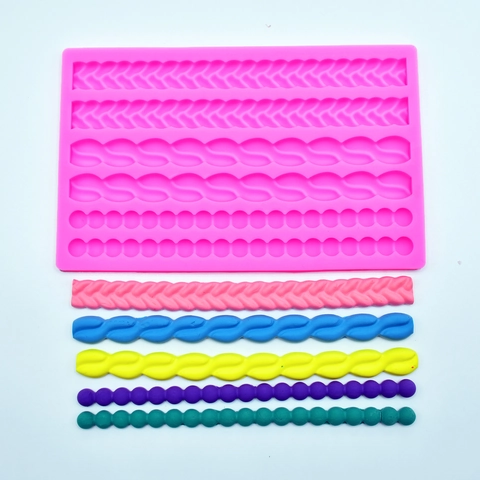 DIY Siliconen Vorm Voor Fondant Taart Decoratie Sieraden Maken Roze Getextureerde Vlecht Kraal Touw Chocolade Bakken Klei Tool