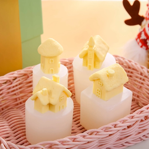 3D Little House Castle Cake Silicone Mold DIY Handmade Chocolate Candy Fondant Mold Miniature Building Baking Tool Soap Candle Plaster Mold