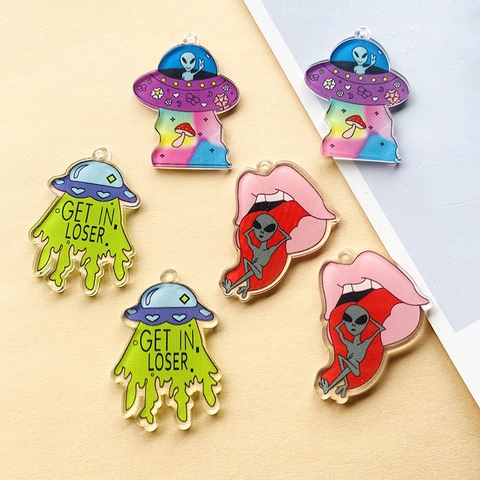 Acryl UFO Alien Hangers Cartoon Regenboog Paddestoel Ruimteschip Charms Voor DIY Oorbellen Ketting Sleutelhanger Sieraden Maken Accessoires