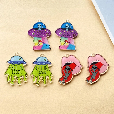 Acryl UFO Alien Hangers Cartoon Regenboog Paddestoel Ruimteschip Charms Voor DIY Oorbellen Ketting Sleutelhanger Sieraden Maken Accessoires