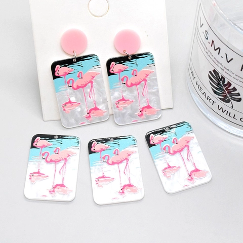 Pendentifs en Acrylique Flamant Rose DIY Tige de Boucle d'Oreille Ronde Rose Avec Trou Accessoires de Bijouterie DIY