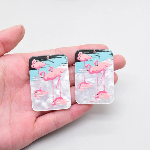 Pendentifs en Acrylique Flamant Rose DIY Tige de Boucle d'Oreille Ronde Rose Avec Trou Accessoires de Bijouterie DIY