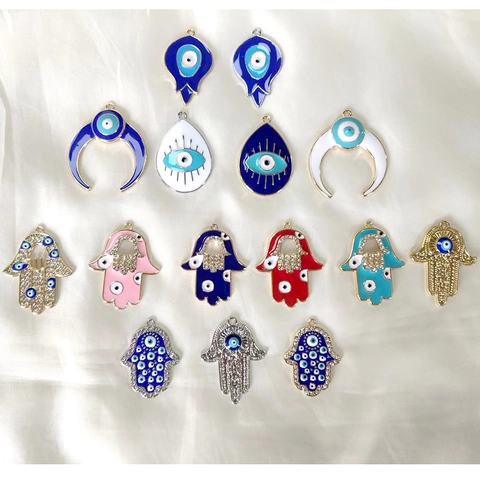 Lega Smalto Malocchio Mano Di Fatima Ciondoli Fai-Da-Te Collana Braccialetto Orecchino Portachiavi Gioielli Accessori