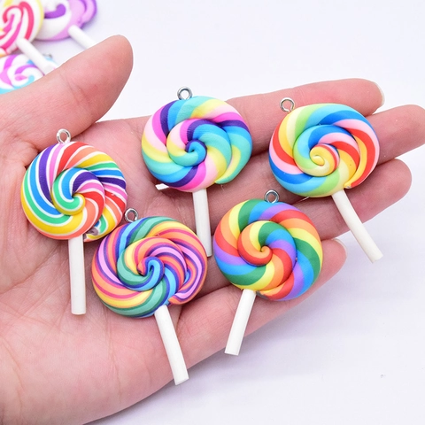 DIY Resin Rainbow Lollipop Charms Colorful Spiral Candy Pendants For Earrings Keychain Jewelry Making Crafts Accessories