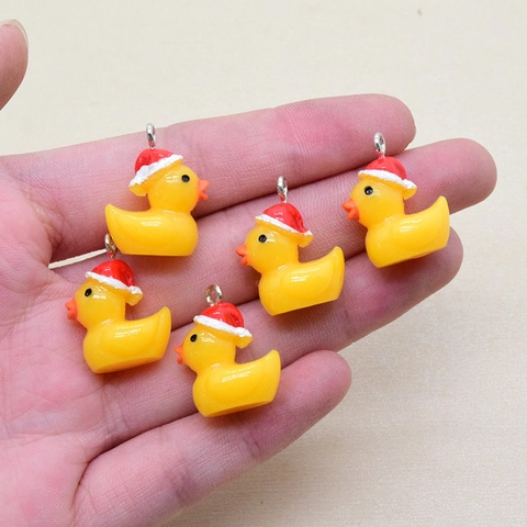 Colgantes de Resina de Patito Amarillo de Navidad Pato Lindo con Gorro de Papá Noel para Pendientes Collares Llaveros de Bricolaje