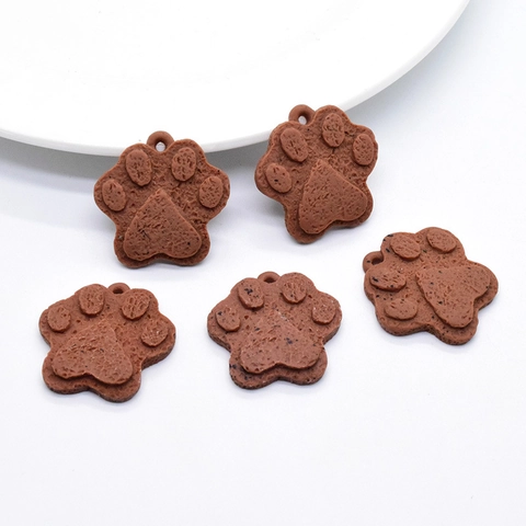 Pendentif Simulation Nourriture Biscuit Patte de Chat Résine Accessoire Bijoux DIY pour Boucles d'Oreilles Collier Porte-clés Brun