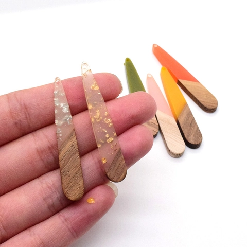 Vintage Water Drop Resin Wood Splicing Pendant With Gold Foil DIY Jewelry Findings For Earrings Necklace Making Accessories