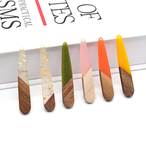 Vintage Water Drop Resin Wood Splicing Pendant With Gold Foil DIY Jewelry Findings For Earrings Necklace Making Accessories