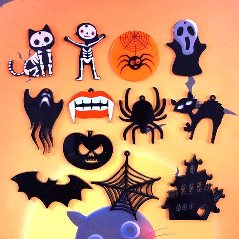 Halloween Acryl Anhänger DIY Skelett Katze Geist Fledermaus Charms Für Schmuckherstellung Halloween Party Ohrringe Schlüsselanhänger Zubehör
