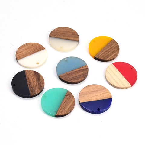 Round Wood Resin Patchwork Pendant For DIY Jewelry Making Vintage Geometric Colorful Splicing Earring Necklace Accessories
