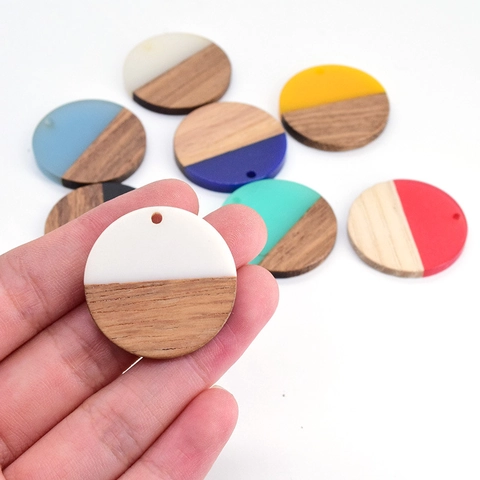 Round Wood Resin Patchwork Pendant For DIY Jewelry Making Vintage Geometric Colorful Splicing Earring Necklace Accessories