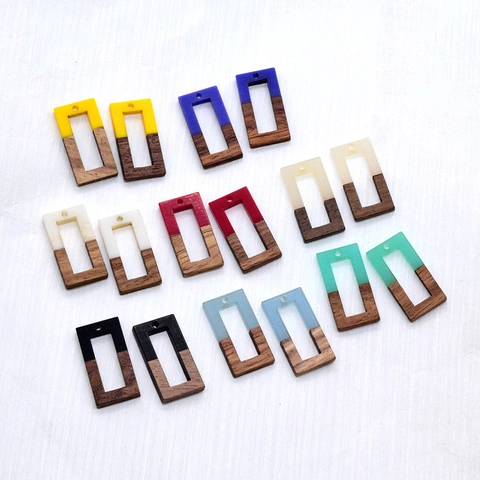 Vintage Geometric Hollow Rectangular Splicing Resin Wood Pendants For DIY Earrings Necklace Jewelry Making Accessories