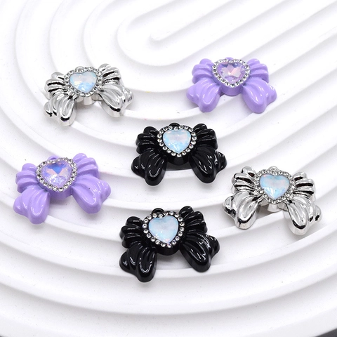 Colgante de Lazo de Corazón con Diamantes de Imitación de Aleación Accesorios de Joyería DIY para Collar Pulsera Abalorios