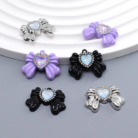 Colgante de Lazo de Corazón con Diamantes de Imitación de Aleación Accesorios de Joyería DIY para Collar Pulsera Abalorios