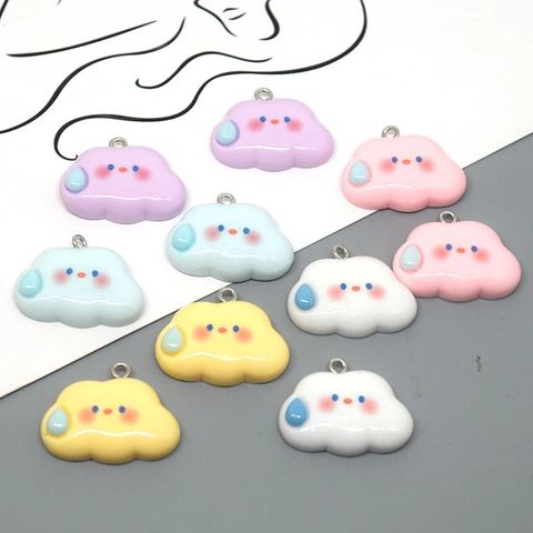 Cute Cartoon Cloud Resin Pendant Accessories With Water Drop Design Speechless Face DIY Jewelry Charms For Necklace Earrings Keychain Making
