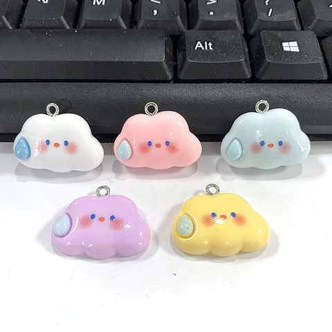 Cute Cartoon Cloud Resin Pendant Accessories With Water Drop Design Speechless Face DIY Jewelry Charms For Necklace Earrings Keychain Making