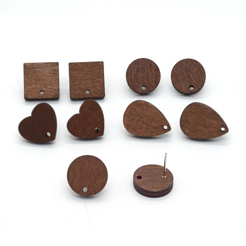 Vintage Geometric Synthetic Wood Earring Stud Findings With Alloy Earring Post Round Heart DIY Jewelry Making Accessories