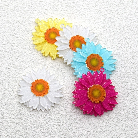 3D Madeliefje Hanger Glitter Acryl Meerlaagse Bloemblaadjes Zonnebloem Bedeltje Voor DIY Ketting Oorbel Sleutelhanger Sieraden Maken