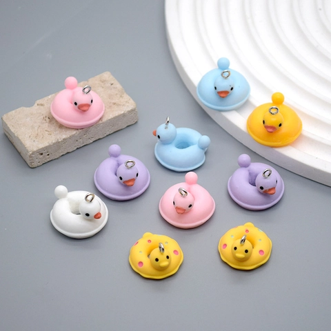 Cute Cartoon Resin Duck In Swimming Ring Pendant For DIY Jewelry Making Handmade Earring Necklace Keychain Accessories