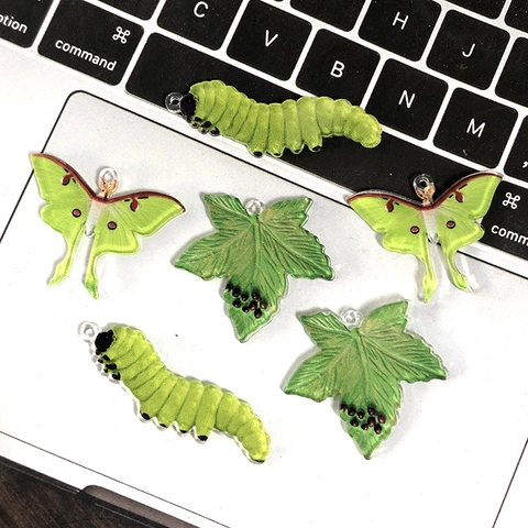 Acryl Vlinder Rups Blad Dier Plant Hangers DIY Sieraden Maken Accessoires Voor Ketting Oorbel Sleutelhanger Decoratieve Charms