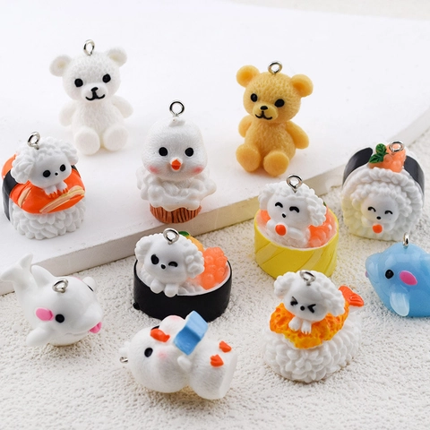 Cute Resin Animal Sushi Dog Bear Duck Whale Pendants For DIY Earring Necklace Keychain Jewelry Making Accessories