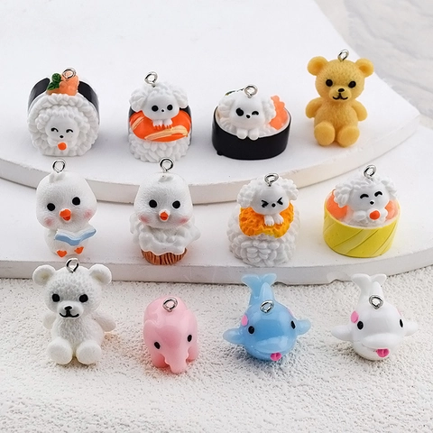 Cute Resin Animal Sushi Dog Bear Duck Whale Pendants For DIY Earring Necklace Keychain Jewelry Making Accessories
