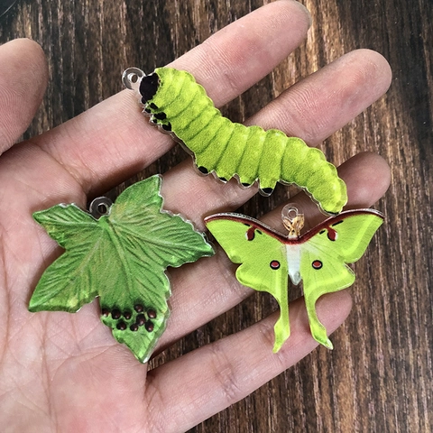 Acryl Vlinder Rups Blad Dier Plant Hangers DIY Sieraden Maken Accessoires Voor Ketting Oorbel Sleutelhanger Decoratieve Charms